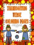 "Thanksgiving Verse Coloring Pages" cover with scarecrows